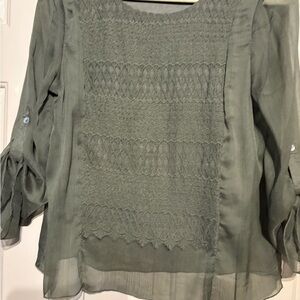 Krazy Kat Olive Blouse with Textured Front